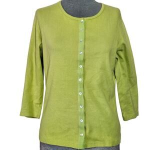 Green Cotton Button Down Cardigan Sweater Size Small